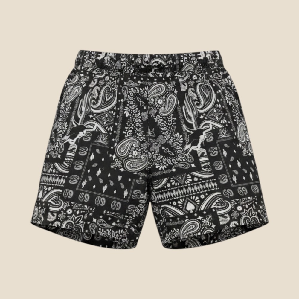 No Boundaries Mens Paisley Bandana Print Swim Trunks Black White Medium 32-34